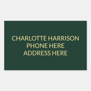 Sticker Rectangulaire Informations de contact sur le nom d'or vert perso