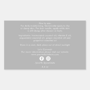 Sticker Rectangulaire Ingrédients de produits de beauté biologiques gris