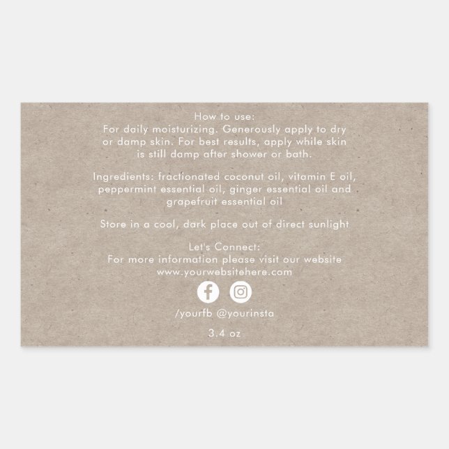 Sticker Rectangulaire Ingrédients de Produits de Beauté Biologiques Kraf (Devant)