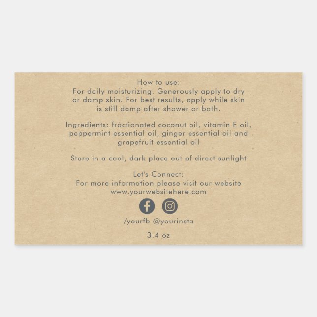 Sticker Rectangulaire Ingrédients de produits de beauté de Kraft de comm (Devant)