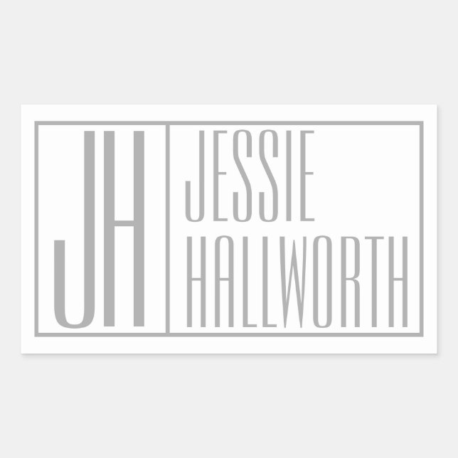 Sticker Rectangulaire Initiales et nom gris moderne Logo Bâton rectangul (Devant)