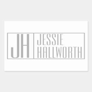 Sticker Rectangulaire Initiales grises modernes et logo de nom rectangul