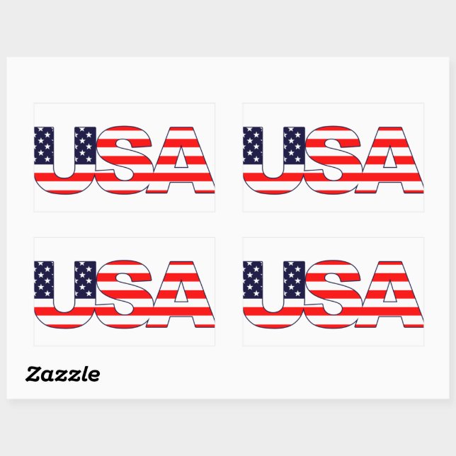 Sticker Rectangulaire Initiales "USA" aux couleurs du drapeau américain (Feuille)