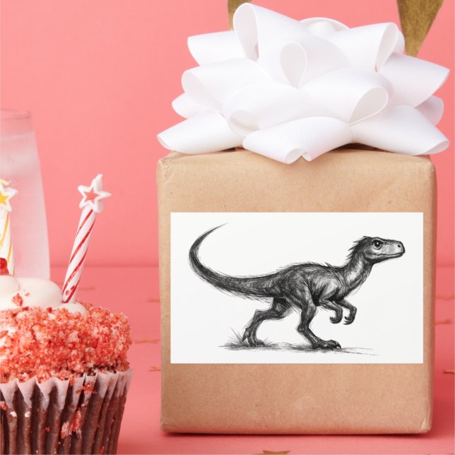 Sticker Rectangulaire Ink Raptor Minimalist Dinosaur Illustration on  (Fête)