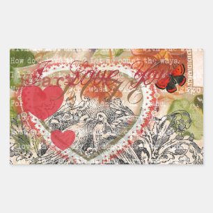 Sticker Rectangulaire Inséparables Heart Red Art Collage