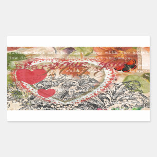 Sticker Rectangulaire Inséparables Heart Red Art Collage