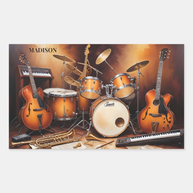 Sticker Rectangulaire Instruments de musique de nom personnalisé (Devant)