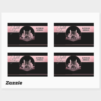 Sticker Rectangulaire Interior Design or Architect Logo Black and Rose 