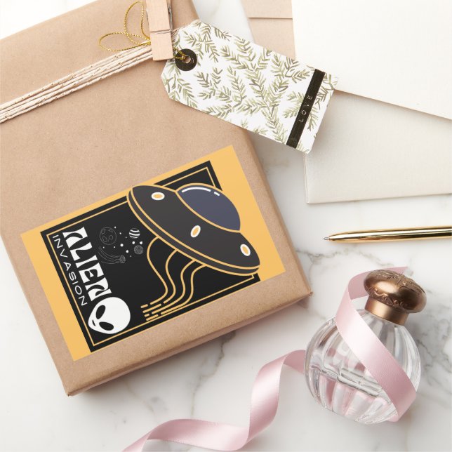 Sticker Rectangulaire Invasion Alien UFO galaxie spatiale (Cadeaux)