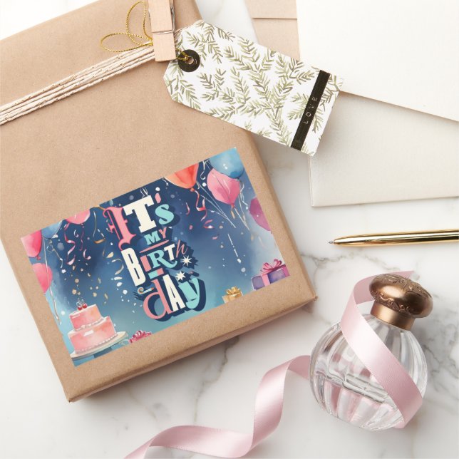 Sticker Rectangulaire Invitation de fête d'anniversaire (Cadeaux)