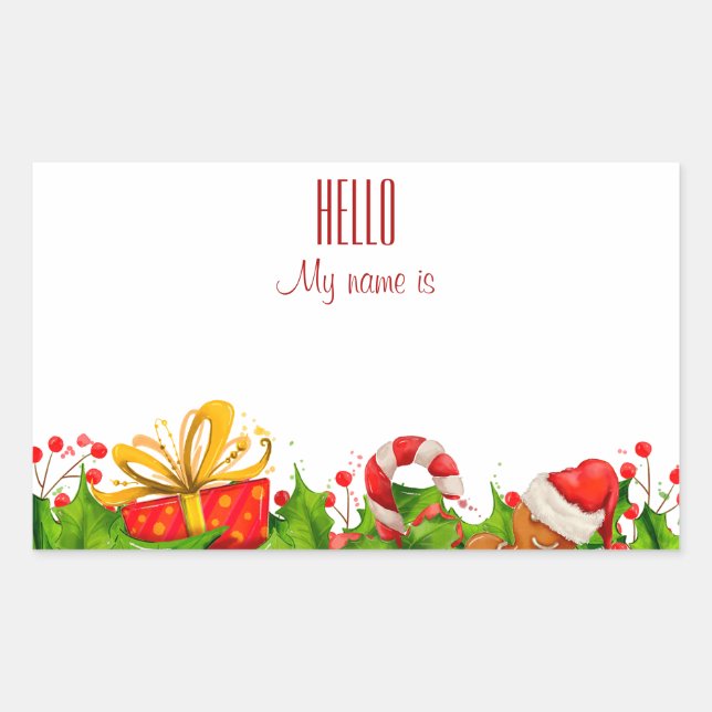 Sticker Rectangulaire Invitation de fête de vacances HELLO Nom Tags (Devant)