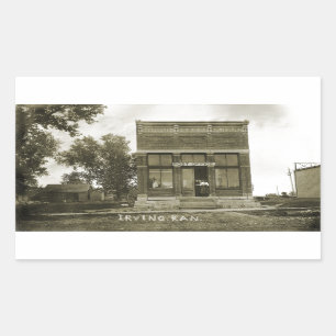 STICKER RECTANGULAIRE IRVING KANSAS POST OFFICE PHOTO MARSHALL COUNT KS