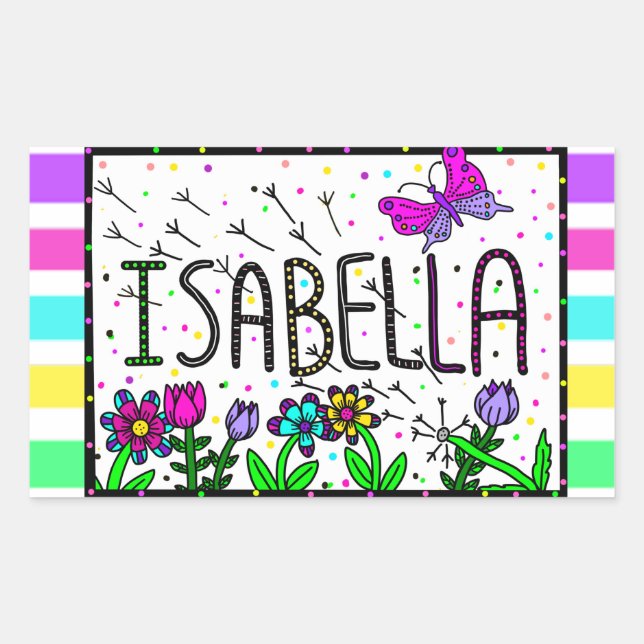 Sticker Rectangulaire Isabella - Le nom Isabella dessin lunique (Devant)