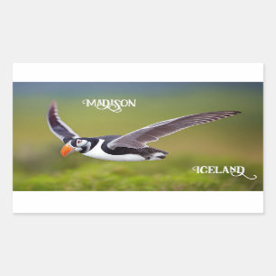 Sticker Rectangulaire Islande Puffin Nom personnalisé
