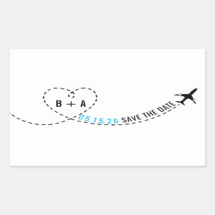 Sticker Rectangulaire Itinéraire d'avion Monogramme Mariage Date personn