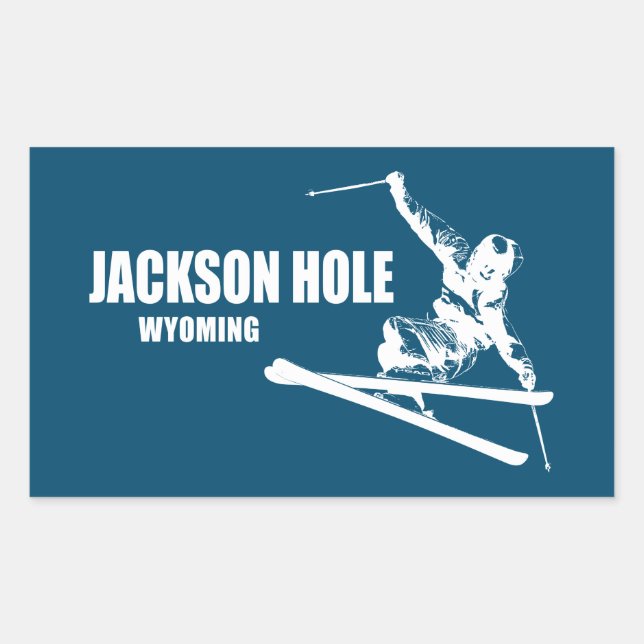 Sticker Rectangulaire Jackson Hole Wyoming Skier (Devant)