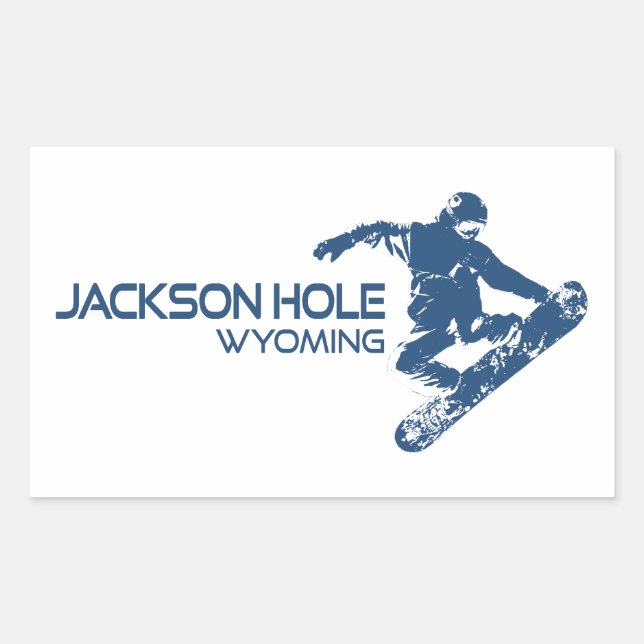 Sticker Rectangulaire Jackson Hole Wyoming Snowboardeur (Devant)
