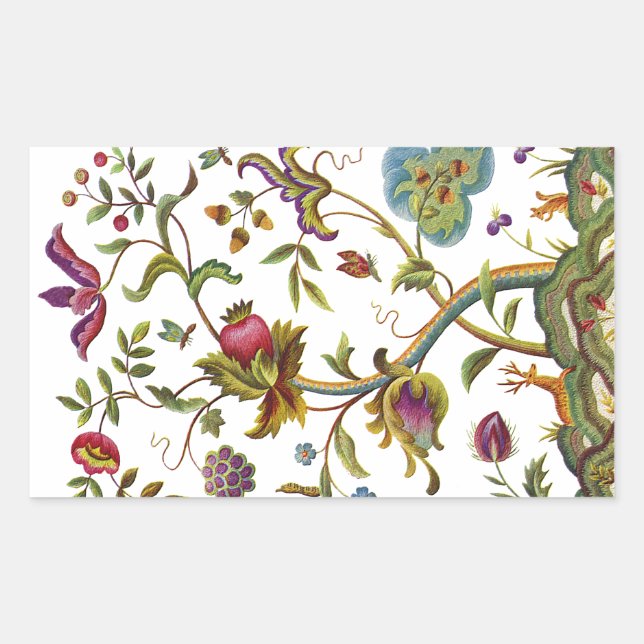 Sticker Rectangulaire Jacobean Crewel Brodery Arbre de vie (Devant)