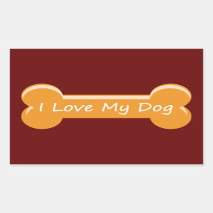 Sticker Rectangulaire J'adore mon chien Os de chien
