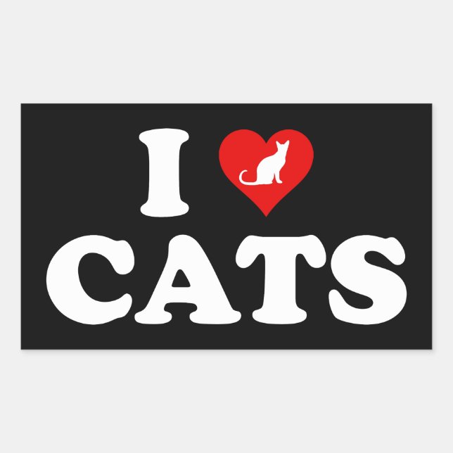 Sticker Rectangulaire J'aime (Cœur) les chats (Devant)