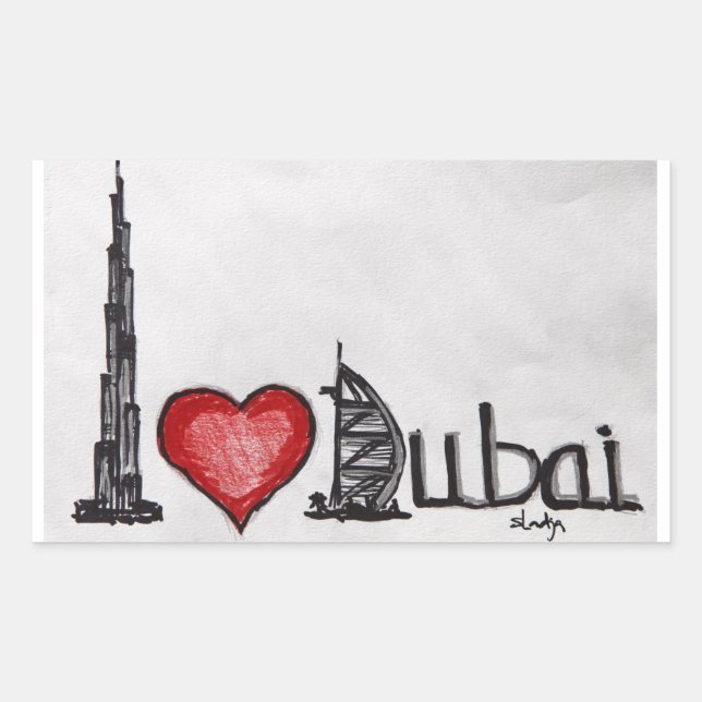 Sticker Rectangulaire J'aime Dubaï (Devant)