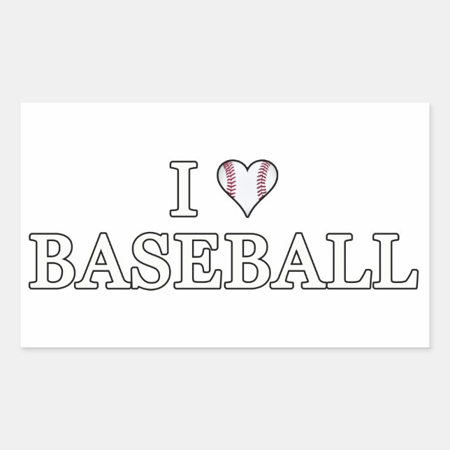 Sticker Rectangulaire J'Aime Le Baseball (Devant)