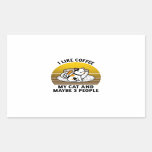 Sticker Rectangulaire J'aime le café mon chat et peut-être 3 personnes