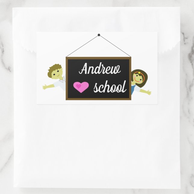 Sticker Rectangulaire J'aime l'école (Sac)