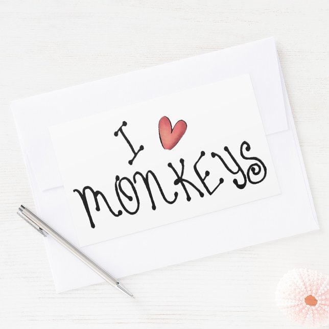Sticker Rectangulaire J'aime les singes, typographie manuscrite mignonne (Créateur téléchargé)