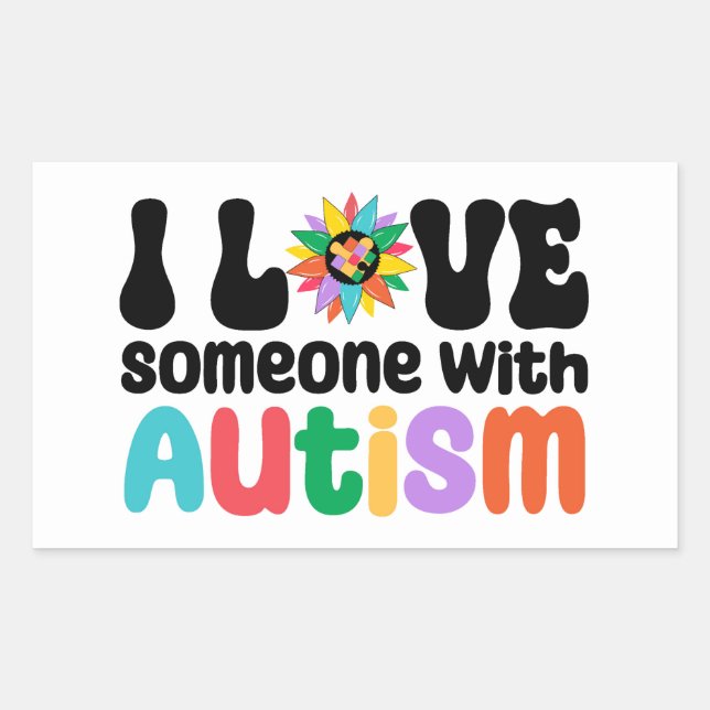 Sticker Rectangulaire J'Aime Quelqu'Un Avec L'Autisme (Devant)