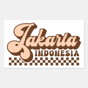 Sticker Rectangulaire Jakarta Indonésie Texte Brown rétro