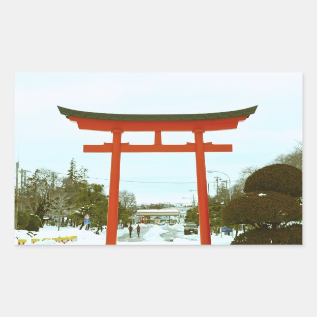 Sticker Rectangulaire Japon dans l'autocollant d'hiver (Devant)