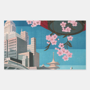 Sticker Rectangulaire Japon Tokyo Vintage Affiche de voyage japonaise