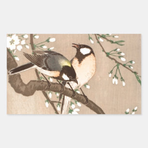 Sticker Rectangulaire Japonais Asiatique Koson Bird Chickadee Songbird