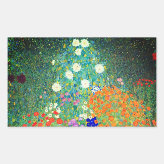 Sticker Rectangulaire Jardin aux fleurs Gustav Klimt (Devant)
