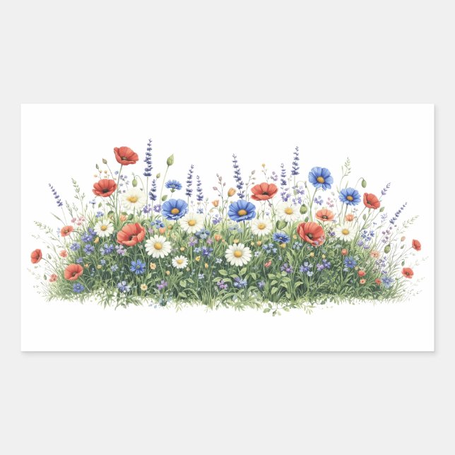 Sticker Rectangulaire jardin botanique de fleurs sauvages (Devant)