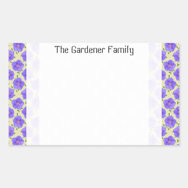 Sticker Rectangulaire Jardin doux Fleur de géranium bleu sur n'importe q (Devant)
