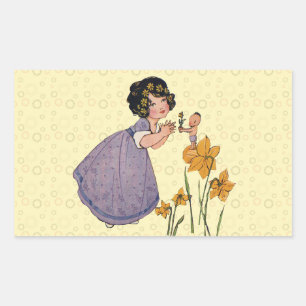 Sticker Rectangulaire Jardin Elfe Jonquille Féerie Printemps Pâques