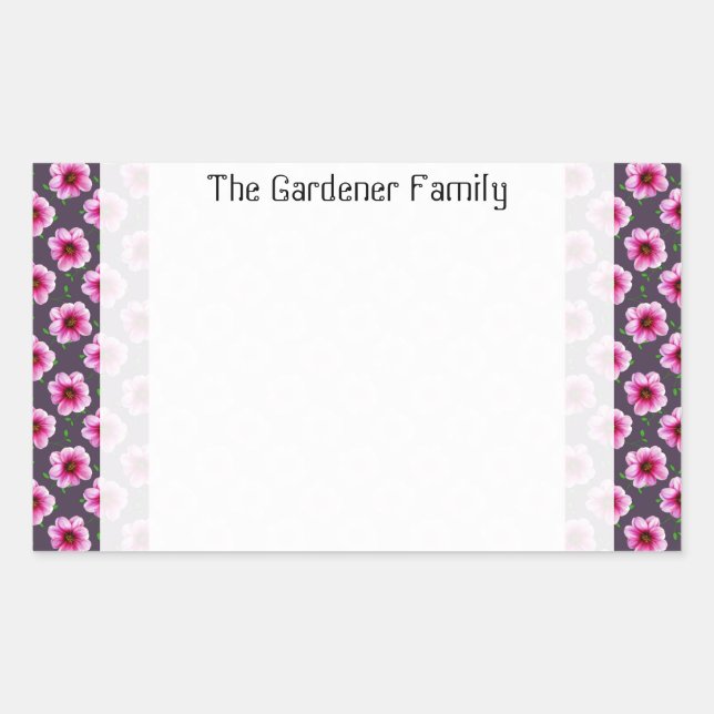 Sticker Rectangulaire Jardin romantique Rose Dahlia Fleur sur n'importe  (Devant)