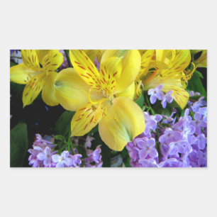 Sticker Rectangulaire Jaune et Fleurs Lilac Violettes