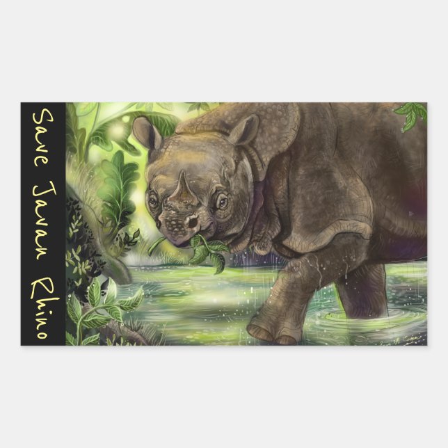 Sticker Rectangulaire Javan Rhino L'art animal en danger (Devant)
