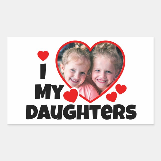 Sticker Rectangulaire J'Coeur Mes Filles Photo Personnalisée (Devant)