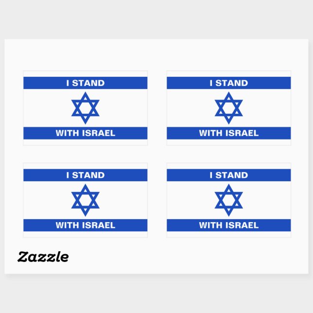 Sticker Rectangulaire Je suis debout avec Israël texte coutume drapeau I (Feuille)