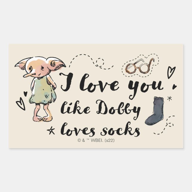 Sticker Rectangulaire Je T'Aime Dobby Aime Les Chaussettes (Devant)