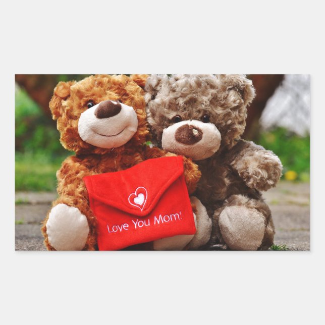 Sticker Rectangulaire JE T'AIME MÈRE - Nounours mignon et mignon (Devant)