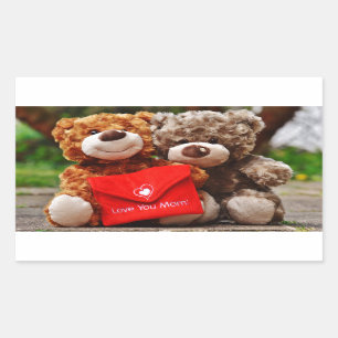 Sticker Rectangulaire JE T'AIME MÈRE - Nounours mignon et mignon