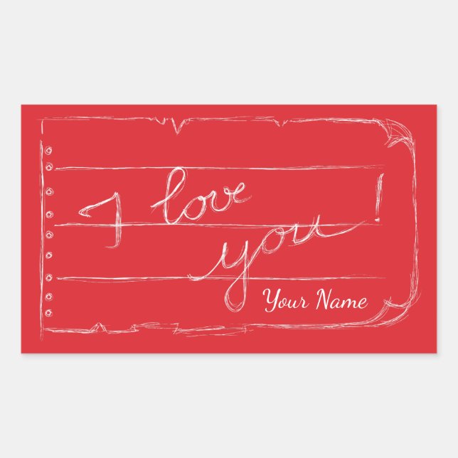 Sticker Rectangulaire Je t'aime / Style Chalkboard / Jour des Valentines (Devant)