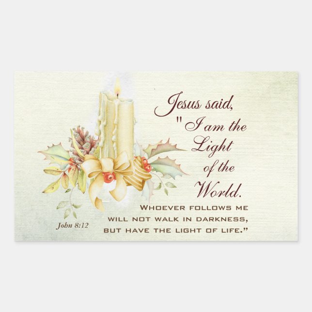 Sticker Rectangulaire Jean 8:12 Jésus dit : Je suis la Lumière du Monde (Devant)