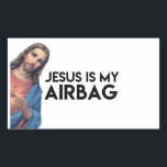 Sticker Rectangulaire Jesuis is my Airbag<br><div class="desc">Add a touch of humor to your car with this 'Jesus is my airbag' design. Printed on high-quality materials,  this artwork is sure to make you smile while keeping you safe on the road. Perfect for anyone who loves to add some fun to their ride!</div>