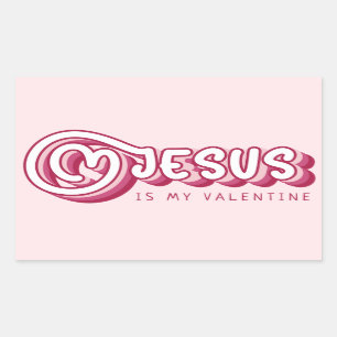 Sticker Rectangulaire Jésus Est Mon Valentin Christian Red Heart Retro
